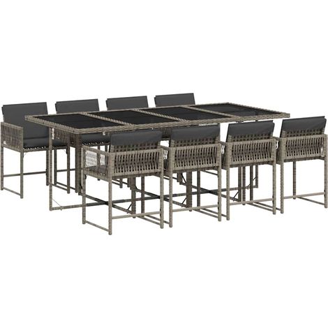 Maison Exclusive - Set comedor jardín 9 pzas y cojines ratán sint