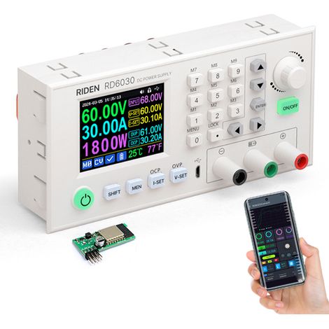 Source de courant régulé DC 1800W RD6030 60V/30A avec écran LCD 2.4 pouces, app mobile et firmware upgradable (1/4)