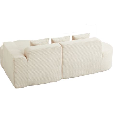 Divano modulare angolare a L 220 cm in velluto a coste beige con 3 cuscini