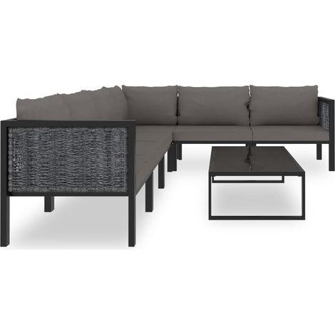 Salon de jardin 7 pcs  Mobilier de jardin avec coussins Résine tressée Anthracite (1/5)