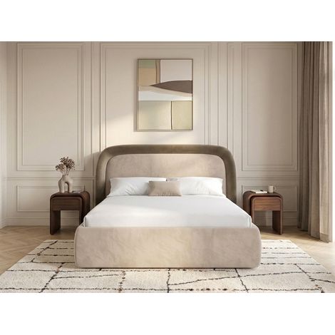 BOBOCHIC - Lit coffre SAM tissu velours lisse 160x200 Taupe (1/5)