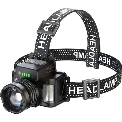 Lampe Frontale LED Rechargeable, Ultra Puissante 50000 Lumens 3+3 Modes, Capteur et Lumière Rouge Bleue, Lampe Frontale Rechargeable USB Réglable 45° IP65 Étanche pour Camping, Randonnée (1/5)