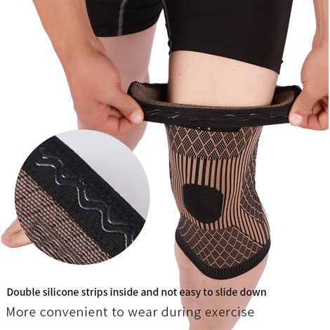Protège-genou de sport en nylon avec fibre de cuivre pour cyclisme, basket et badminton - Antidérapant et respirant - Taille XL (1/5)