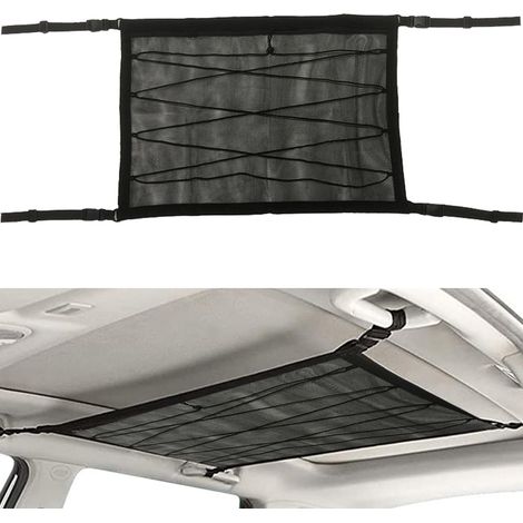 CSPARKV Red de almacenamiento para coche de 78 x 53 cm, red para techo de coche, organizador de bolsas de almacenamiento para colgar en el interior, con cremallera, para SUV, Jeep, furgoneta (negro)