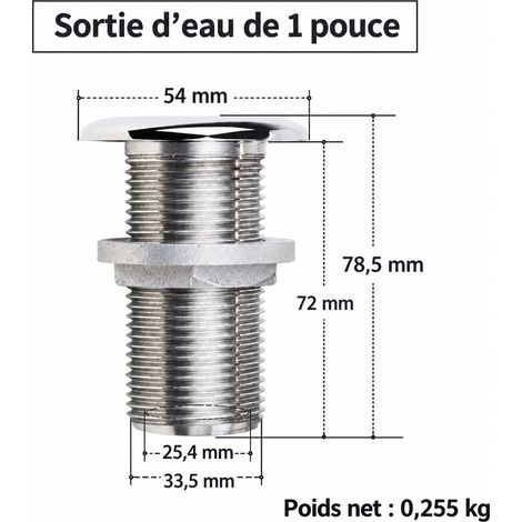 Passe-coque d'évacuation fileté 1 pouce en acier inoxydable 316 1 8 × 6 × 6 cm 255 g – Livraison gratuite