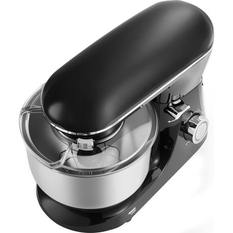 Mélangeur sur socle 6 QT 1400W avec 6 vitesses, bol acier inoxydable, crochet pétrisseur, fouet et spatule-, Noir (1/5)