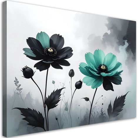Cuadro sobre Lienzo Flores turquesas y crema en una composición moderna 30x20 (1/5)
