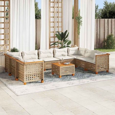 Juego de sofás jardín con cojines beige 10 pzas ratán sintético vidaXL (1/5)