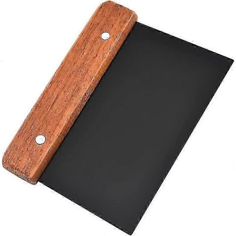 Racloir en acier inoxydable avec manche en bois, outil de cuisine et de pâtisserie, compatible avec le pain, la pizza, la pâte à pain, la cuisson, ensemble noir de 2 pièces (1/5)