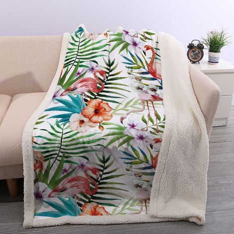 1 pièce Couverture Sherpa 100 x 150 cm, motif flamingo, doublure moelleuse, pour canapé lit chaise, cadeau enfant femme (1/5)