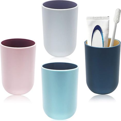 Set mit 4 farbenfrohen (hellgrau, dunkelblau, hellrosa, hellblau), wiederverwendbaren, multifunktionalen Badezimmerbechern