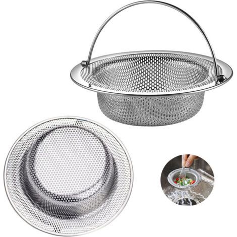 (11 x 3 x 8 cm), lot de 2 passoires d'évier avec poignée en acier inoxydable, grille d'évier de cuisine, bouchon d'évier de cuisine, filtre anti-obstruction pour évier de cuisine/salle de bain (11 cm (1/5)