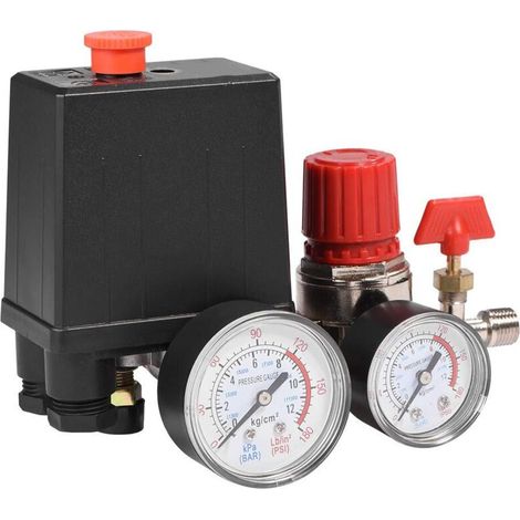 Pressostato per compressore d'aria 90-120 PSI – Regolatore con manometro G1/4 – Portata 3000 L/min – Tensione 240 V -Crezuo