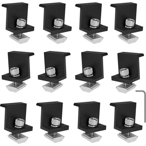 Lot de 12 fixations noires de 30 mm pour panneaux solaires, supports de montage pour panneaux photovoltaïques, pour la fixation de panneaux solaires sur toiture ou au sol. (1/4)