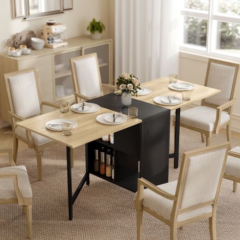 Mesa Plegable de Comedor con Alas Abatibles 4 Compartimentos 3 Formas para Cocina Salón 169x60x75 cm Natural Oscuro