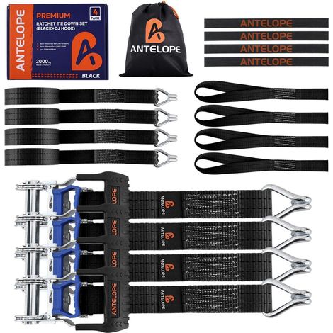 Sangles d'arrimage avec cliquet 4 pièces, 6m, crochet J, certifié TÜV/GS