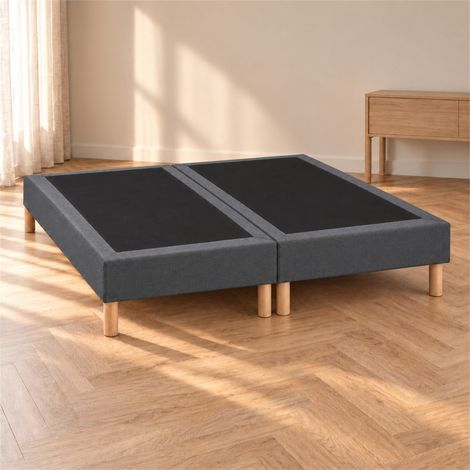 Lot de 2 sommiers tapissiers déco 90x200 cm Gris - 180x200 - Hauteur 35 cm - 8 pieds inclus (1/5)