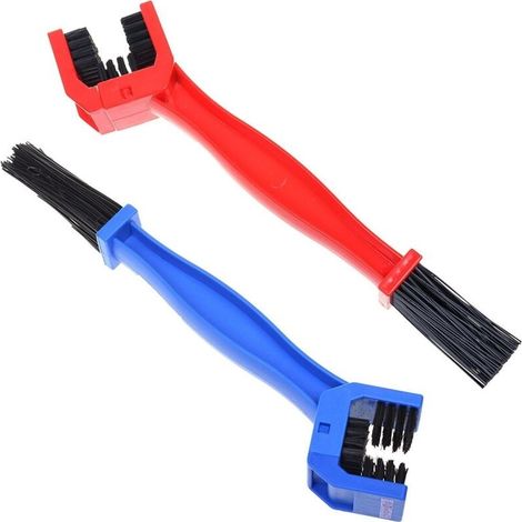 Brosse de chaîne de moto, brosse de chaîne de vélo, brosse de nettoyage de chaîne de moto, jeu de brosses de nettoyage pour motos, nettoyage de chaîne de vélo (rouge, bleu) (1/5)