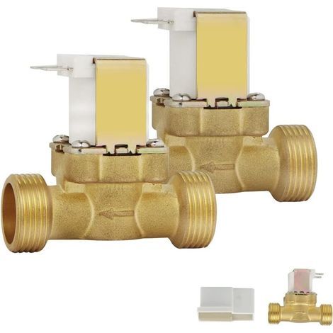 Set of 2 NC G3/4" 12V 2-way brass water inlet solenoid valves, normally closed magnetic solenoid valve for water control