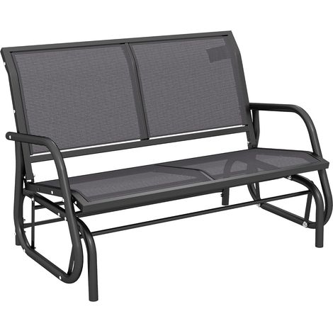 Fauteuil à bascule, banc de jardin 2 places, balancelle de jardin, banc de parc, mobilier de jardin en métal, noir, 120 x 70 x 88 cm (1/5)