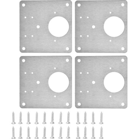 Kit de 4 placas de reparación de bisagras, placa lateral de acero inoxidable para reparación de bisagras, soportes de reparación de bisagras para puertas de gabinetes de cocina. (1/5)