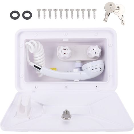 Ortviai Box de Douche Extérieur pour Camping-Car – Robinet Mélangeur Chaud/Froid, Tuyau Rétractable 1,5 m, Matériau ABS Résistant (1/5)