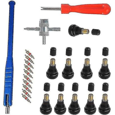 1 kit bleu pour pneus de voiture, outil d'installation de valve pour pneus tubeless, extracteur de valve 23 pièces et clé à obus de valve (1/2)