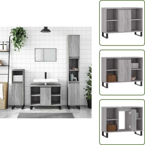 The Living Store Mueble de baño madera de ingeniería gris Sonoma 80x33x60 cm - Armario de baño