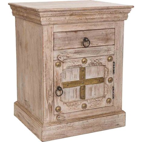 Mesita de madera artesanal beige, 53x45x66h cm (1/5)