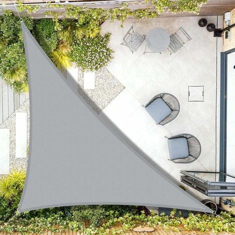 0 - Voile d'ombrage Imperméable Triangulaire 4x4x5,65m Toile Ombrage UV Protection pour Terrasse Jardin Extérieur-Gris Clair (1/5)