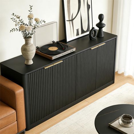 Buffet et enfilade avec 4 Portes, Meuble de rangement polyvalent pour Salon et Cuisine, en MDF, Noir (1/5)
