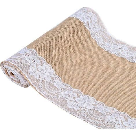Chemin de Table Toile de Jute et Dentelle pour Mariage Festival Fête Décorations 30 x 275CM (1/4)