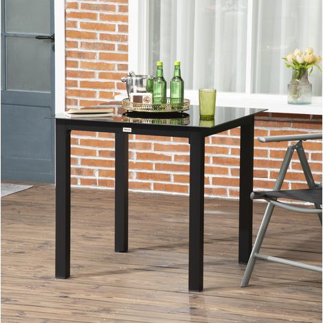 Gartentisch 80x80x74 cm schwarz aus Aluminium mit Hartglasplatte für 4 Personen (1/5)