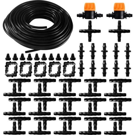 65-teiliges 4/6 mm Tropfbewässerungsset, 20 m Bewässerungsschlauch, Bewässerungssystem mit geraden Schlauchverbindern, T-Stücken und Endkappen für Garten und Pflanzen