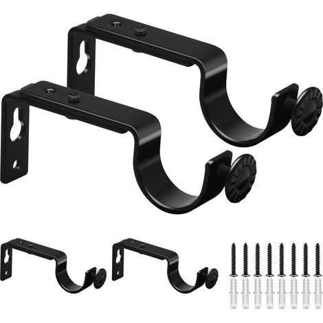 Juego de 4 soportes ajustables para barras de cortina de metal negro resistente, para barras de cortina de 25 mm a 28 mm. (1/5)