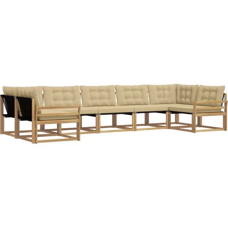 Conjunto de sofás de exterior con cojín 7 pcs y Beige vidaXL