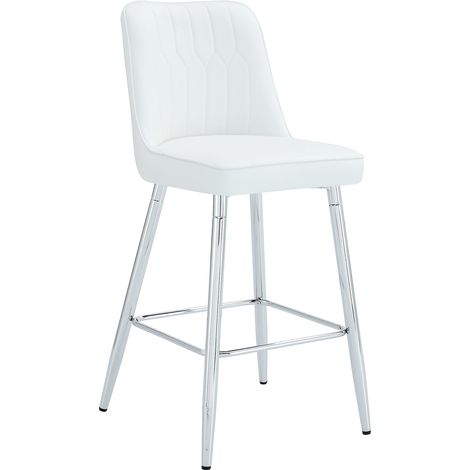 Lote de 2 Taburetes de Bar con Respaldo y Reposapiés, para Isla de Cocina o Barra, Metal y Piel Sintética, Blanco y Plata (1/5)
