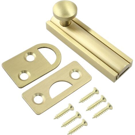 1 Stück 5,1 cm massiver Messing-Oberflächenbolzen, gebürsteter goldener Schiebeverschluss, robuster französischer Türriegel für bündige Türen, flächenbündige Tore (1/5)