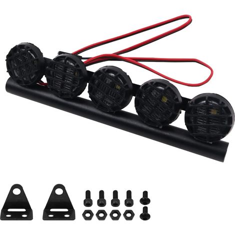 Barre lumineuse LED pour voiture RC - Kit d'éclairage de toit 5 LED 125 mm pour voiture télécommandée 1/10 RC - Monster Truck RC Crawler - Compatible avec AXAIL scx10 Traxxas TRX-4 (1/5)