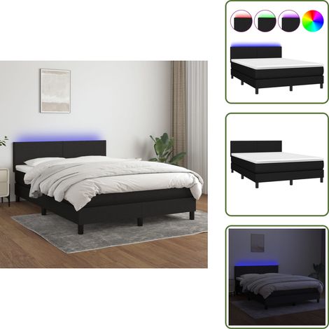 Sommier à lattes de lit avec matelas LED Noir 140x200 cm Tissu - Sommier Tapissier - Lit Avec Led - Matelas À Ressorts Ensachés - Tête De Lit Réglable - Éclairage LED (1/5)
