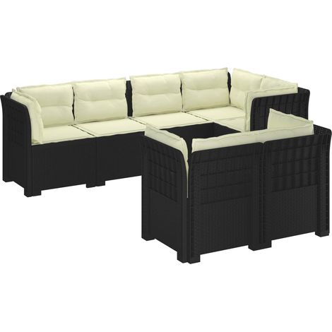 Canapé de Jardin 7 Places Modulaire Aspect Rotin PP Anthracite avec Coussins Crème - PANGIVO (1/5)