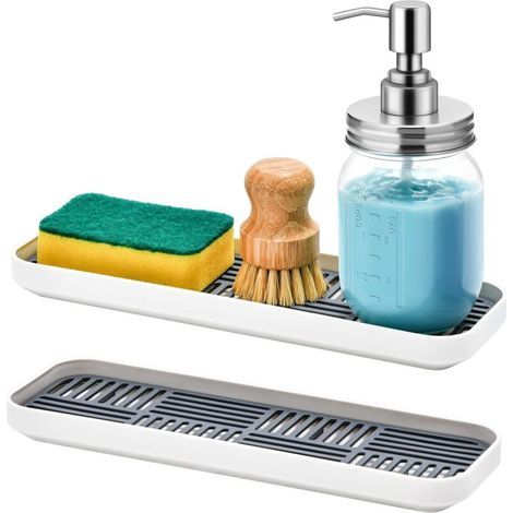 Pair Porte-savon de cuisine, organisateur d'évier double