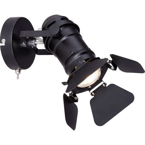 RETRO Wand Lampe Schlaf Gäste Zimmer Beleuchtung schwarz Klappen Spot verstellbar Globo 54650-1B (1/2)