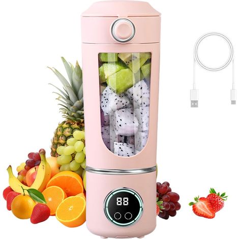 Blender Smoothie, Mini Mixeur Smoothie 700 ml, Petit Mixeur Portable USB avec 12 Lames, Fresh Juice Blender Portable(1500 mAh, Rose)