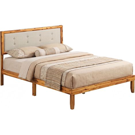 COSTWAY Double Size Wood Bed Frame Mid-Century Acacia Wood Platform Bed (1/5)