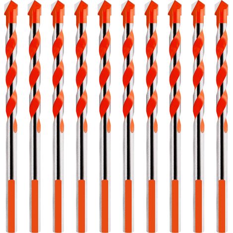 10 Pièces Foret de Maçonnerie d'Alliage de Triangle Multifonctionnel Jeu de Forets pour Carrelage Béton Brique Verre Plastique Marbre 6mm Orange (1/5)