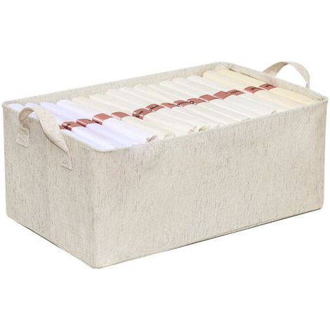 QORVA-Boîte de rangement en coton et lin, blanche, 47 x 28 x 20 cm, 1 pièce Boîte de rangement pliable en tissu avec structure en acier (1/5)