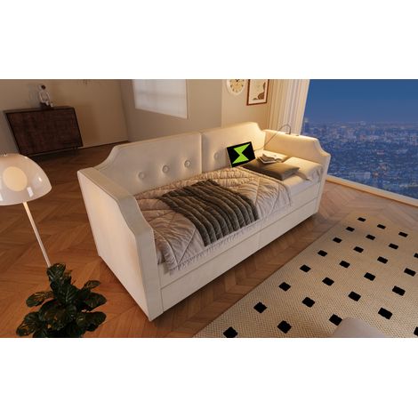 Tagesbett 90x200 cm aus beigem Samt mit 2 Schubladen, ohne Matratze – MEUBLIV (1/5)