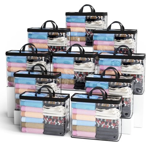 Sac De Rangement Sous Lit - 22 L - Transparent Avec Fermeture Éclair - Pour Vêtements Couvertures Draps Chaussures Jouets - Noir - 10 Pièces (1/5)