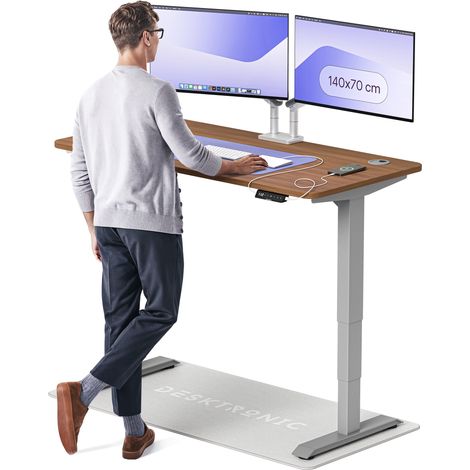 Desktronic Bureau assis debout HomePro - 140x70cm - Gris/Noyer